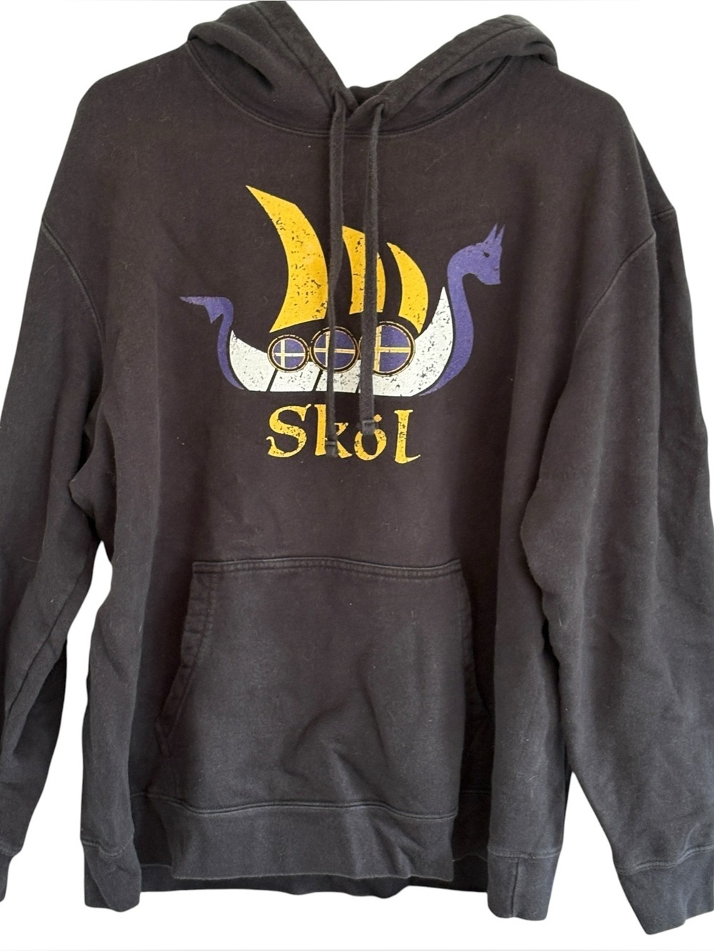 SKOL Minnesota MN Vikings Hoodie Sweatshirt Size XL Black NFL Football